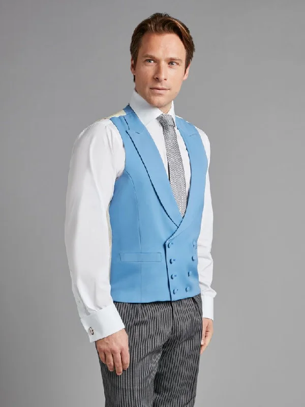 Double Breasted Wool Waistcoat - Mid Blue