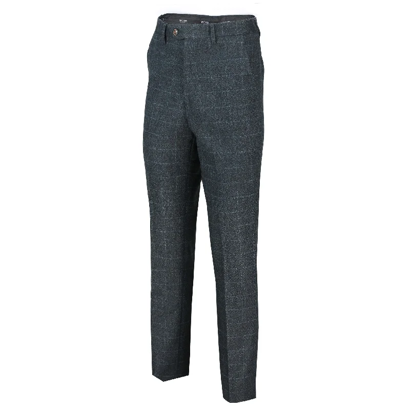 Draco 2 - Mens Blue Tweed Herringbone Large Check Slim Fit Trousers