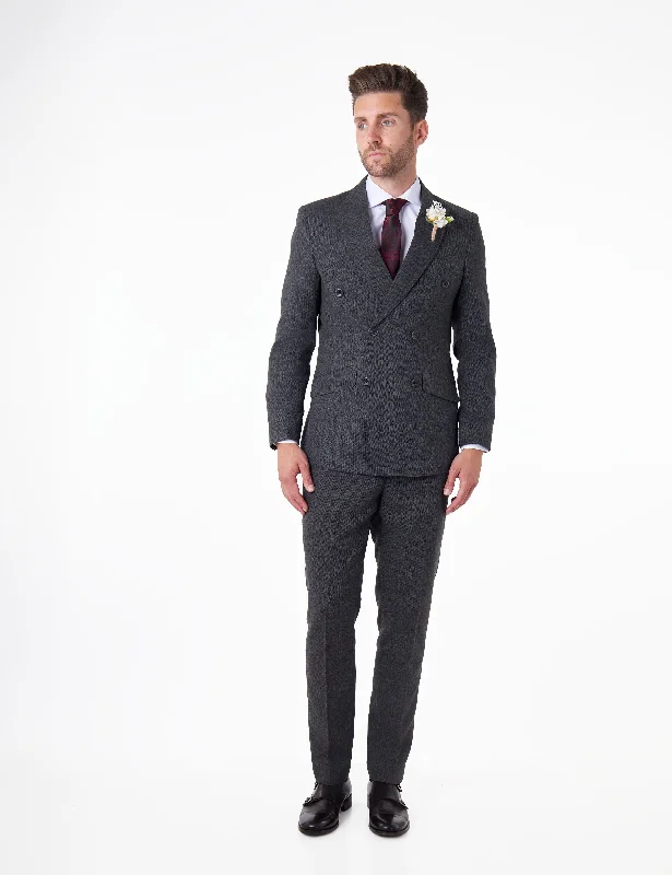 CALIX – Herringbone Double Breasted Tailored Suit – Dark Grey