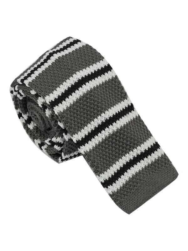 GREY & BLACK STRIPED KNITTED TIE