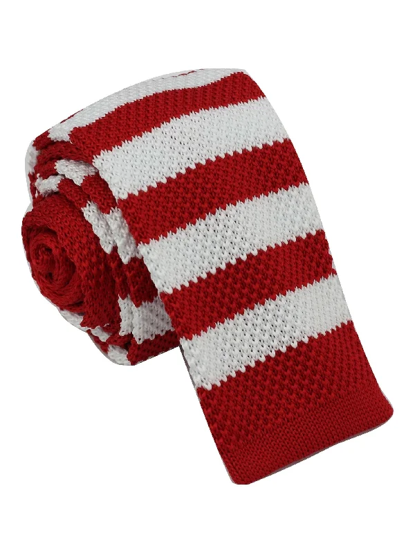 RED & WHITE STRIPED KNITTED TIE