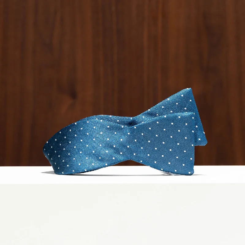 Blue with White Pin Dots Silk Bow Tie