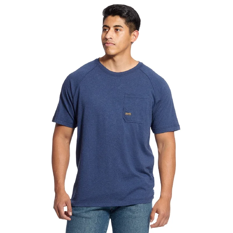 Men's Shirts with Embellished SleevesAriat Men's Rebar CottonStrong T-Shirt_Navy Heather