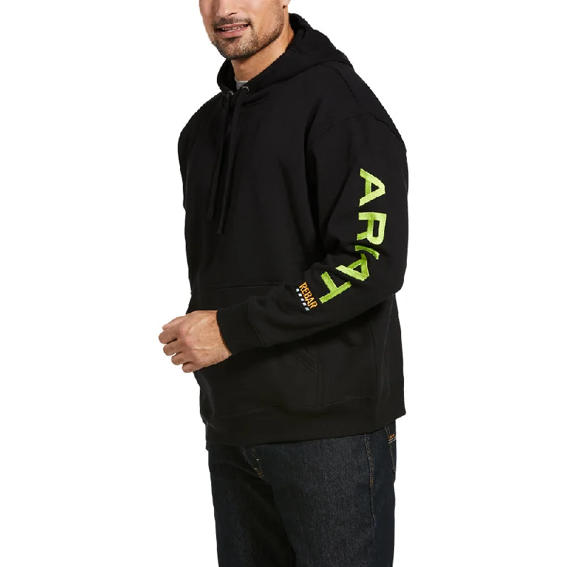 Men's Shirts with Pleated HemlinesAriat Men's Rebar Graphic Hoodie_Black