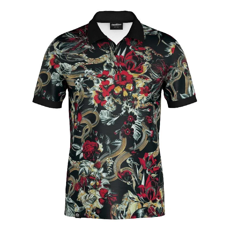 Men's Shirts with Embellished HemlinesCrimson Bloom Polo Shirt