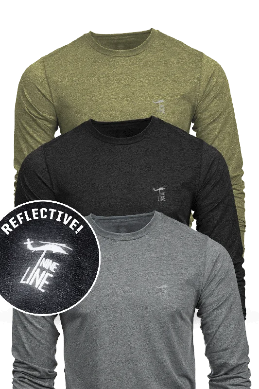 Men's Shirts with Hidden PocketsReflective Dropline Logo - Athletic Long Sleeve T-Shirt 3-Pack