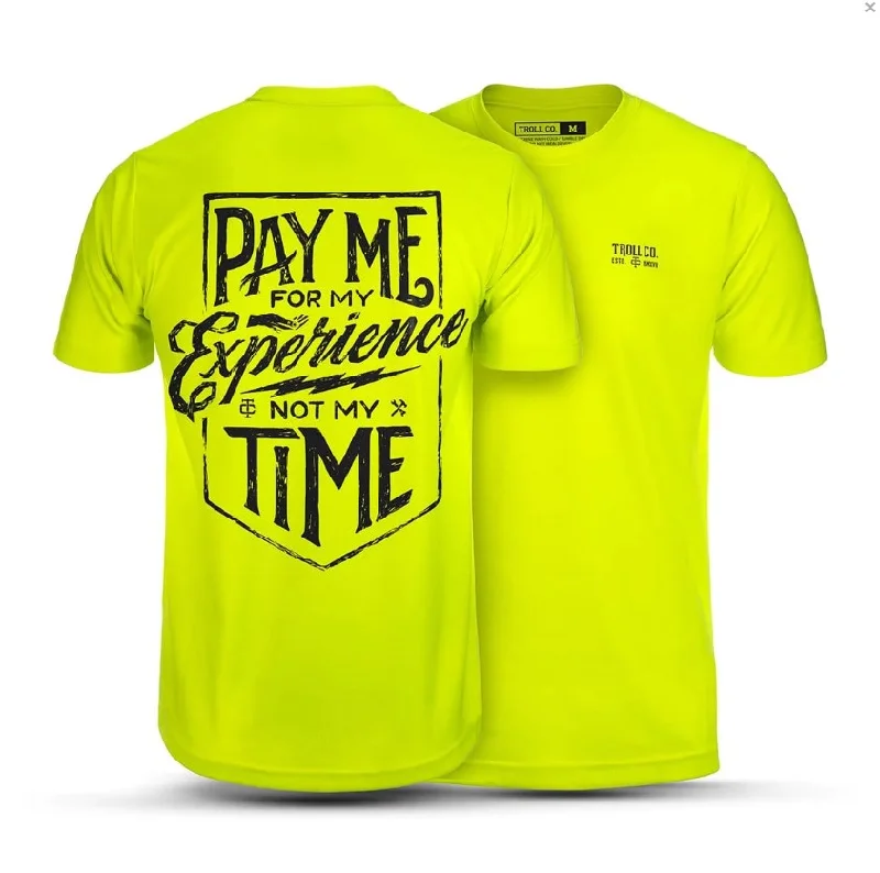 Men's Shirts with Geometric PatternsTroll Co. Men's Pay Me Short Sleeve Crewneck T-Shirt_Bright Lime