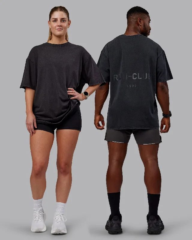 Men's Shirts with Appliquéd SleevesUnisex Washed RUN CLUB FLXCotton Tee Oversize - Black-Black