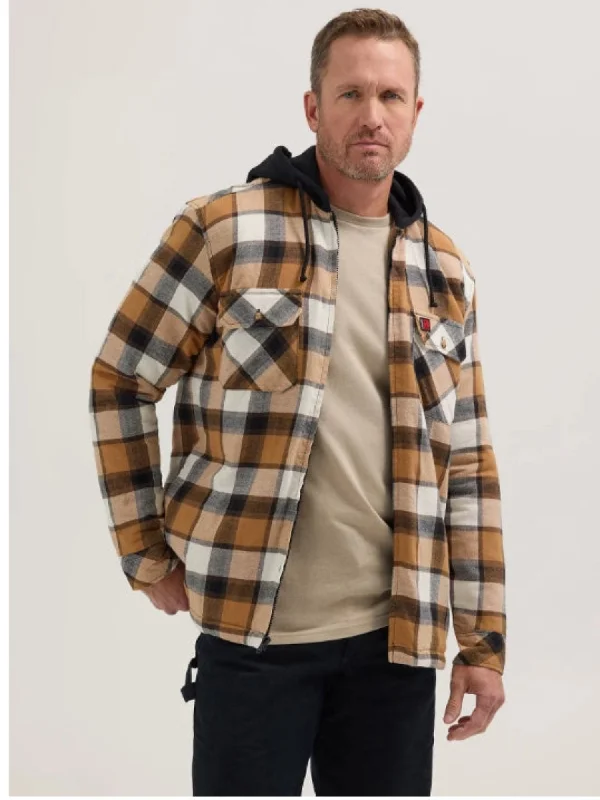 Solid-Colored Men's ShirtsWrangler RIGGS Men's Flannel Relaxed Fit Hooded Full-Zip Jacket