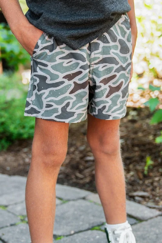 Men's Pants with Button-Down PocketsYouth Everyday Short - Retro Duck Camo - Grey Pocket