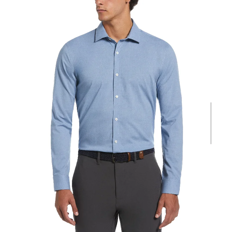 Men's Performance Shirts for Active LifestylesMelange Solid with Floral Trim Dress Shirt