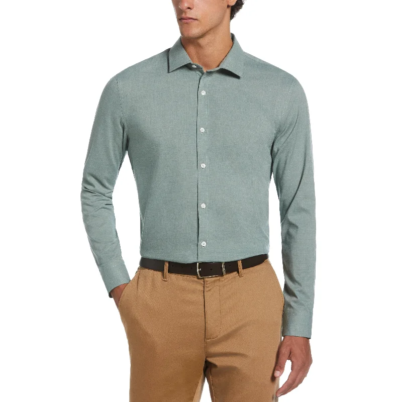 Men's Regular-Fit Shirts for a Classic FitMelange Solid with Floral Trim Dress Shirt