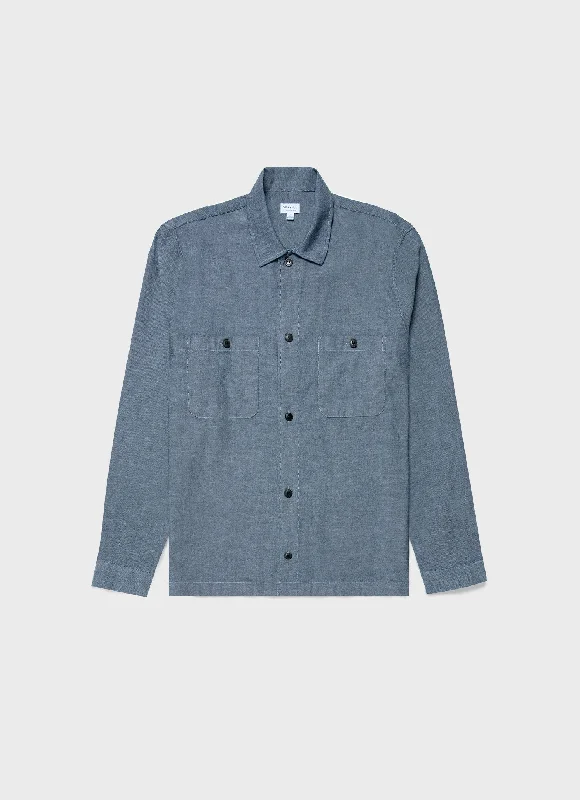 Men's Machine-Washable Shirts for ConvenienceMen's Japanese Chambray Overshirt in Mid Blue Chambray