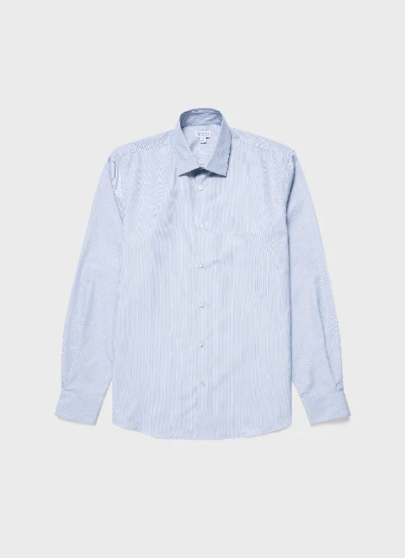 Men's Wrinkle-Free Shirts for Easy CareMen's Sea Island Cotton Shirt in Navy/White Fine Stripe