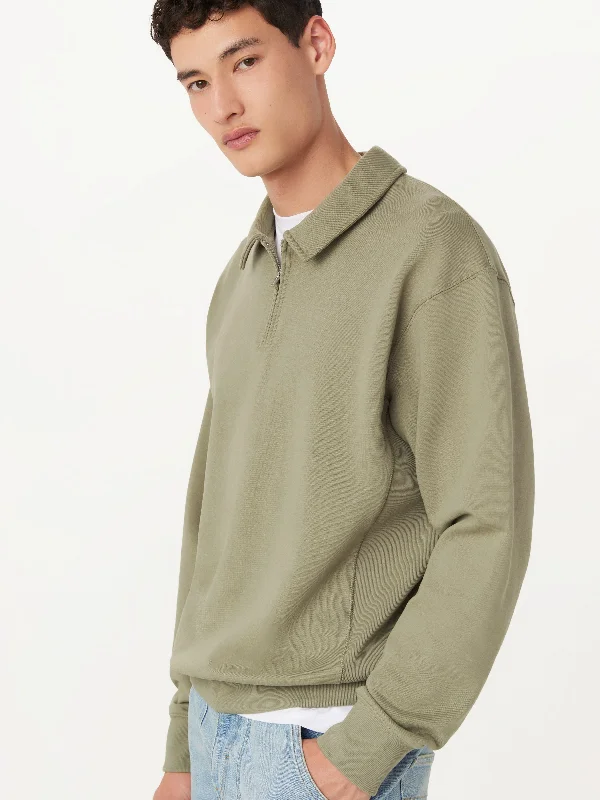 Men's Sweaters with Ribbed WaistbandsThe Half Zip Sweatshirt in Vetiver Green