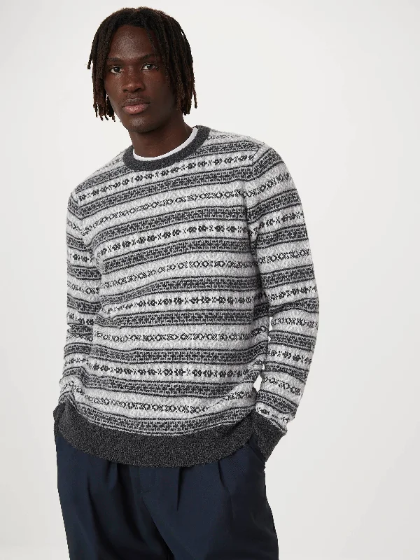 Men's Sweaters with Argyle PatternsThe Seawool® Fair Isle Crewneck in Grey Black