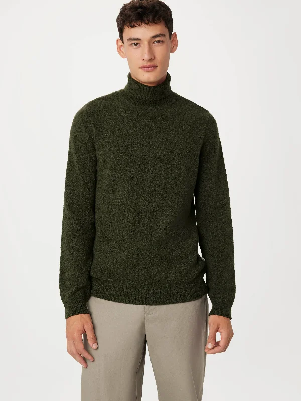 Men's Sweaters with High-Neck DesignsThe Seawool® Boucle Turtleneck in Dark Green