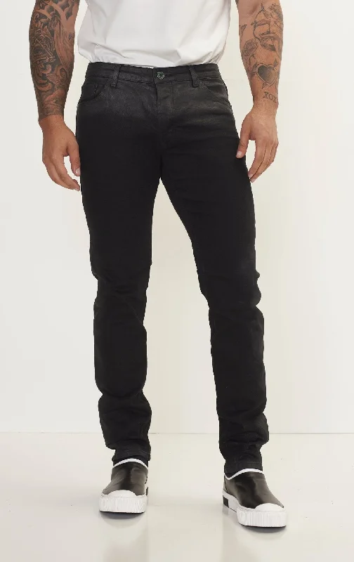 Inexpensive Men's JeansSide Waxed Tapered Jeans - Black