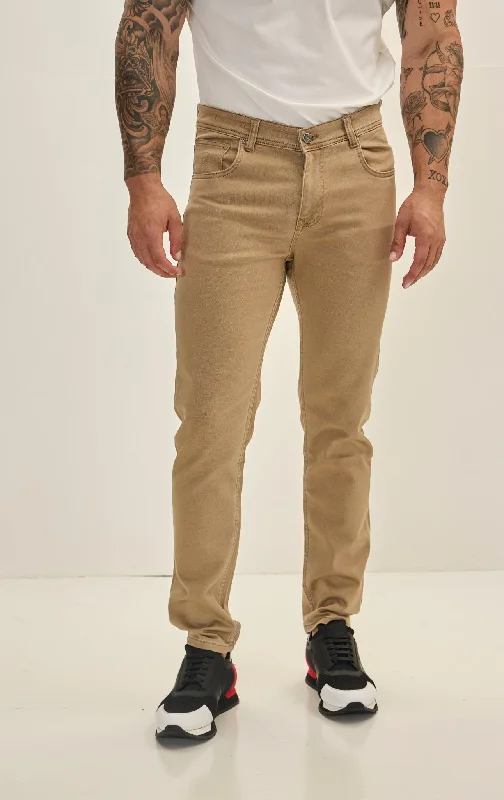 Durable Men's JeansSuper Soft 5-pocket Style Pants - Milk Brown