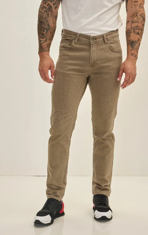 Cool Distressed Men's JeansSuper Soft 5-pocket Style Pants - Stone