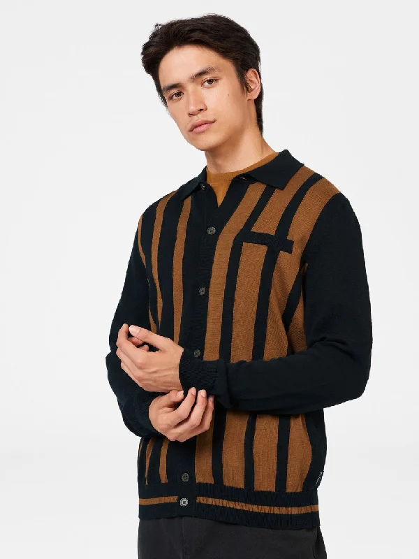 Men's Sweaters with Built-In ScarvesButton Down Black Mod Knit Polo