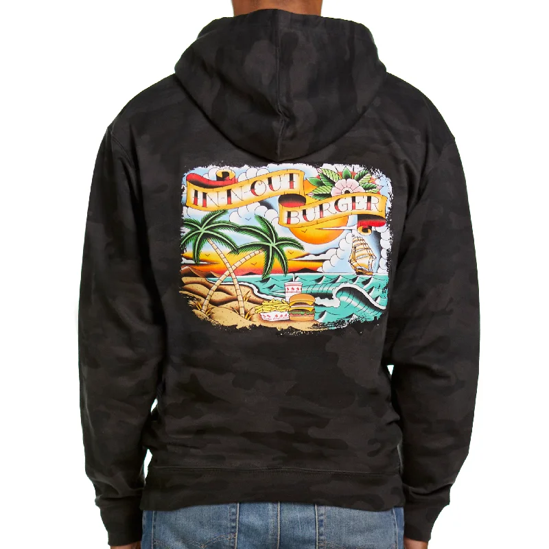 Men's Shirts with Full PlacketsCrossed Palms Tattoo Hooded Pullover