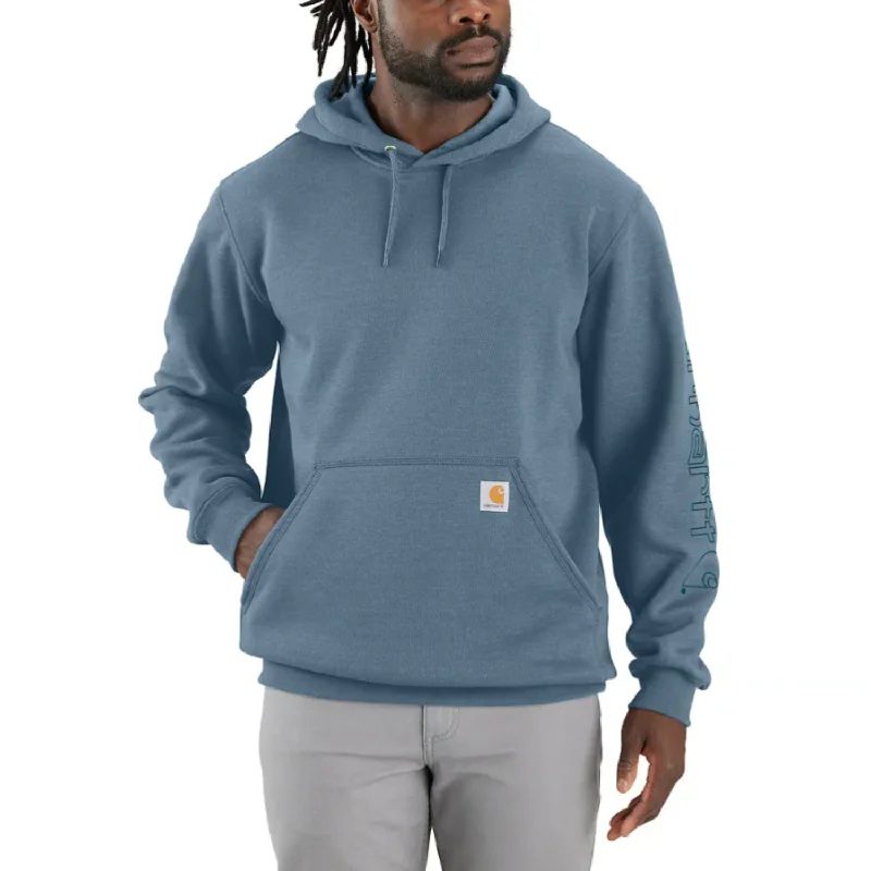 Warm Men's Thermal HoodiesCarhartt Men's Signature Logo Hooded Pullover Sweatshirt_Thundercloud Heather