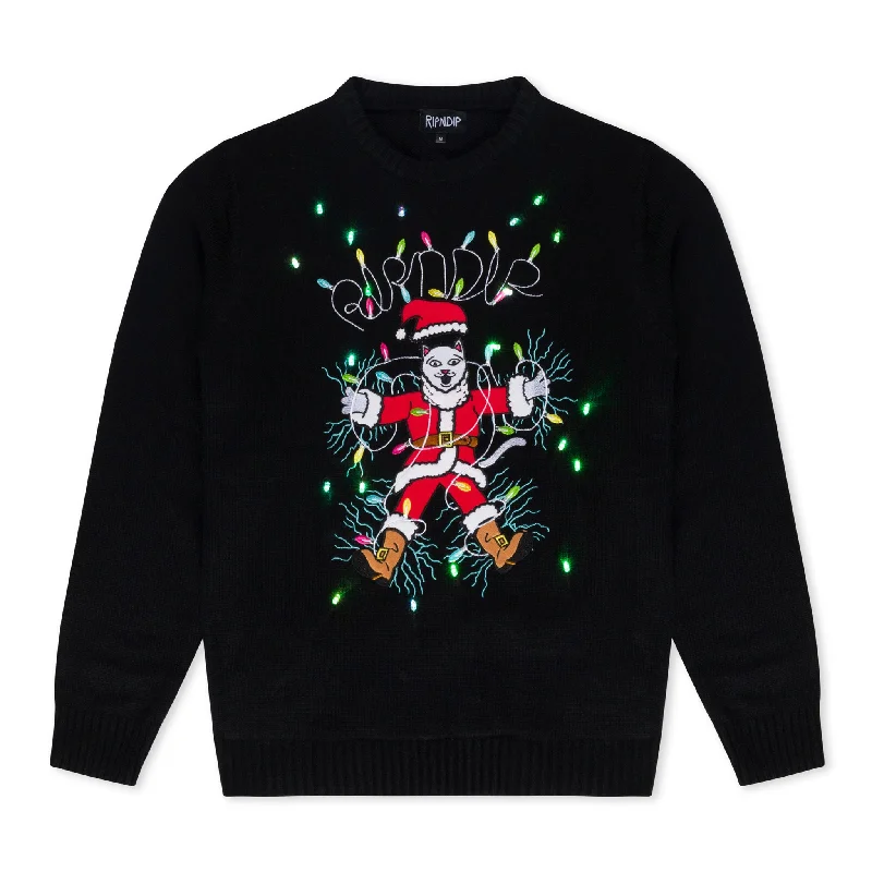 Durable Men's Car CoatsElectrifying Santa Knit Sweater (Black)