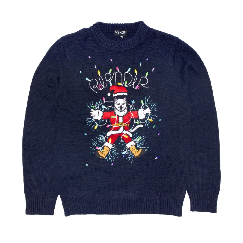 Functional Men's Ski JacketsElectrifying Santa Light Up Sweater (Navy)