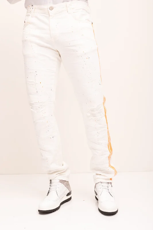 Authentic Men's Denim JeansYellow Splattered Stripe Cotton Jeans - White