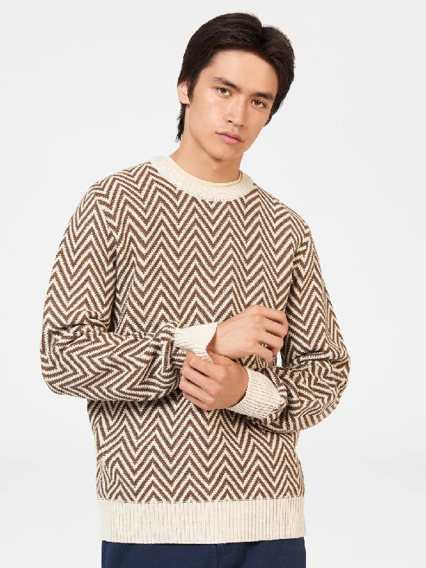 Men's Sweaters with Low-Neck DesignsChevron Jacquard Crewneck Sweater