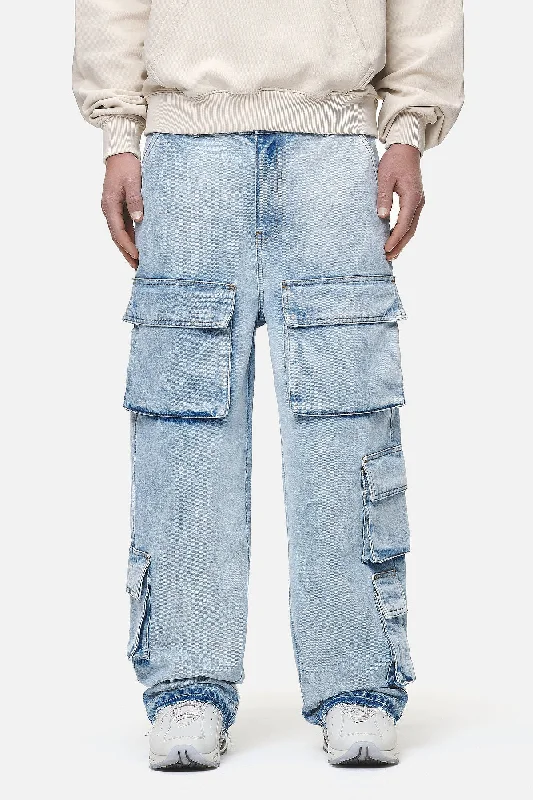 Unique Men's Jeans DesignsLark Loose Cargo Jeans Washed Bright Blue