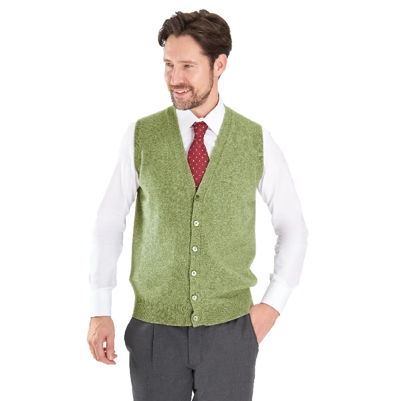 Men's Sweaters with Low-Neck DesignsLIGHT GREEN GILET