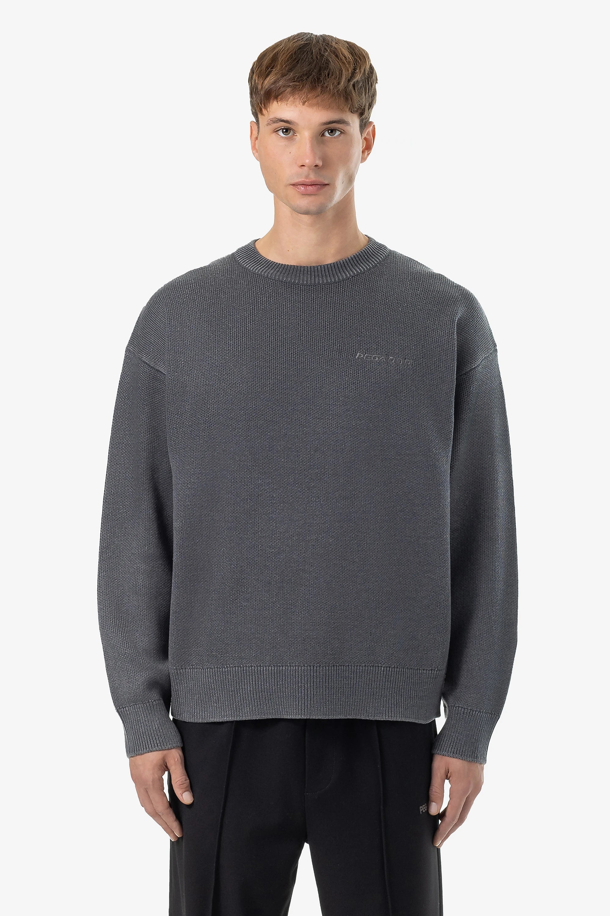 Men's Sweaters with ButtonsLogo Oversized Ribbed Knit Sweater Dyed Black