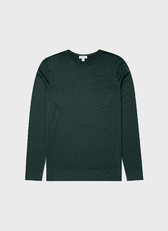 Men's Sweaters with Relaxed FitsMen's Extra-Fine Merino Crew Neck in Drill Green