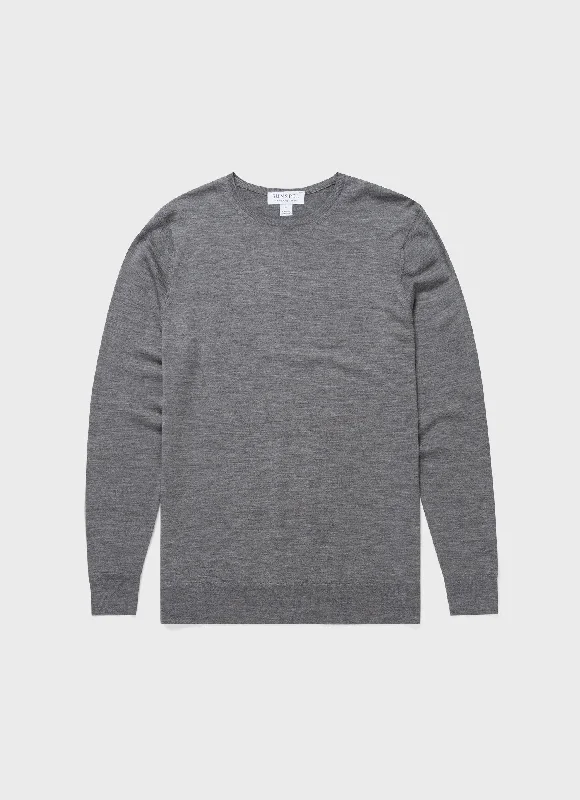 Men's Sweaters with Drawstring WaistbandsMen's Extra-Fine Merino Crew Neck in Grey Melange