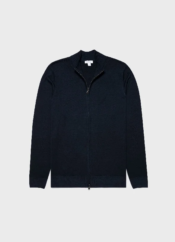 Men's Sweaters for Dressy EventsMen's Extra-Fine Merino Zip Cardigan in Light Navy