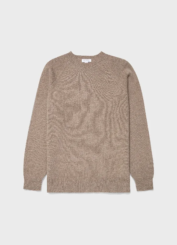 Men's Sweaters with Patchwork DesignsMen's Lambswool Crew Neck Jumper in Sandstone