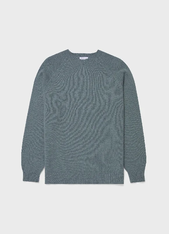 Men's Sweaters with Flat-Front DesignsMen's Lambswool Crew Neck Jumper in Smoke Green