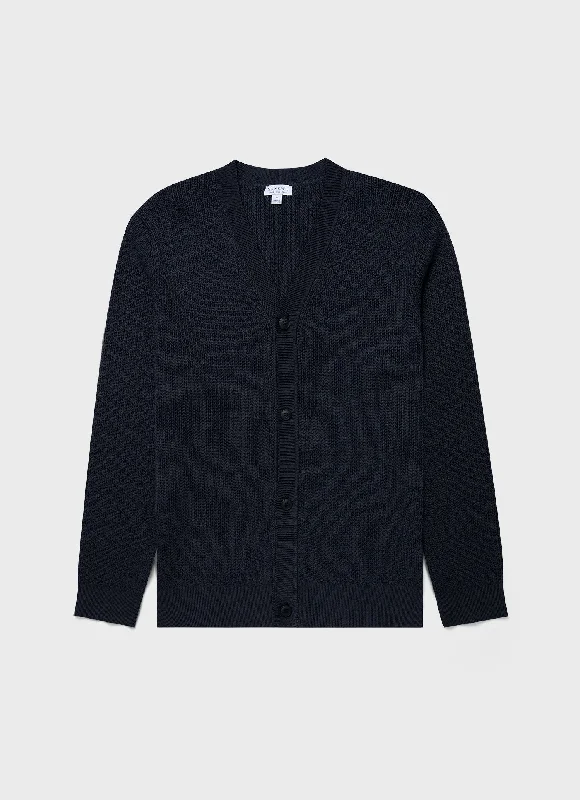 Men's Sweaters with Stand-Up CollarsMen's Textured Knit Cardigan in Navy