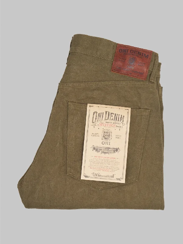 Jeans for Men with a Big BellyONI Denim 246-OLOL "Olive Warp And Weft" 12oz Neat Straight Jeans