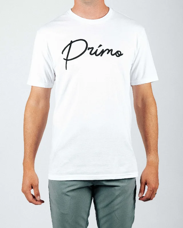 Classic Men's Cotton HoodiesPrimo White Cursive Tee