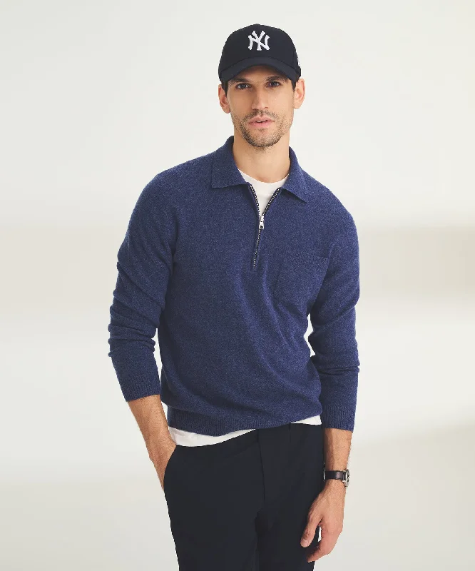 Men's Sweaters with Dropped ShouldersSignature Cashmere Quarter Zip Polo