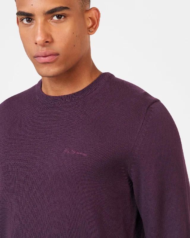 Men's Sweaters with EmbellishmentsSignature Knitted Crewneck Sweater - Plum