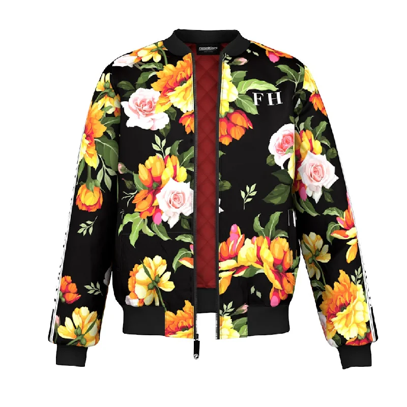 Men's Coats with Patchwork DesignsVenus Rose Blossom Bomber Jacket