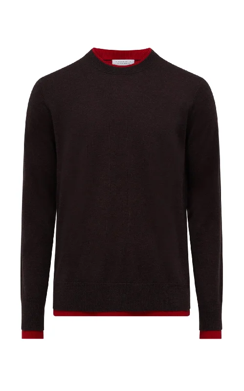 Men's Sweaters for SpringWells Reversible Knit Sweater in Chocolate & Scarlet Red Cashmere Silk