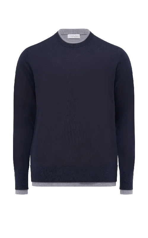 Stylish Men's Turtleneck SweatersWells Reversible Knit Sweater in Dark Navy & Heather Grey Cashmere Silk