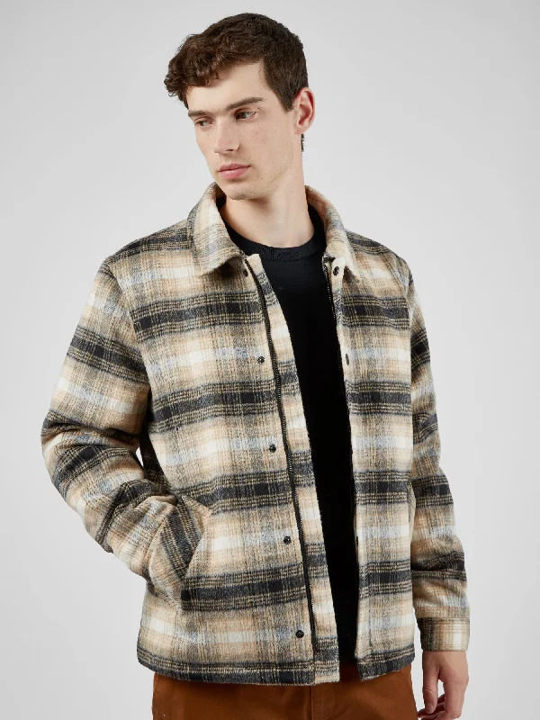 Men's Coats with ZippersWool Blend Check Coach Jacket