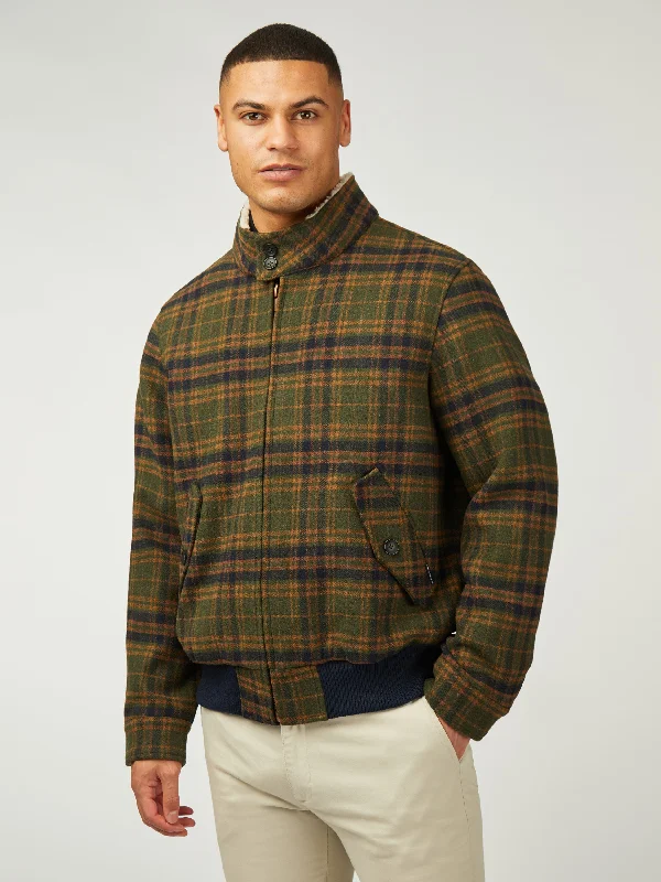 Men's Coats without LiningWool Check Harrington - Dark Green