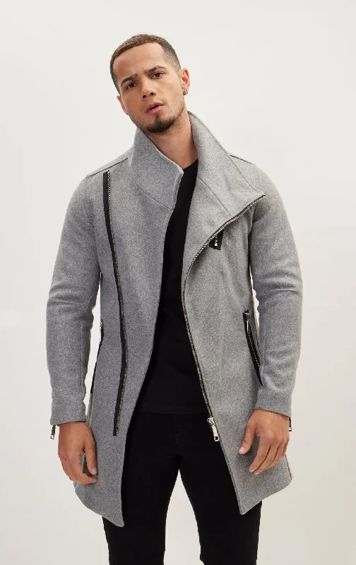 Men's Coats with VentilationAsymmetrical Zipper Closure Coat - Grey